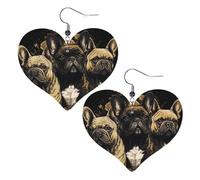 Boucles d'oreilles pendantes légères en cuir avec trois bouledogues français pour femme
