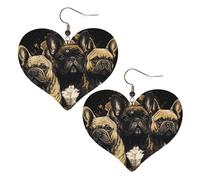 Boucles d'oreilles pendantes légères en cuir avec trois bouledogues français pour femme, One Size, Pas de gemme