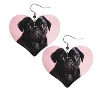 Boucles d'oreilles pendantes légères en cuir carlin noir pour femme - En forme de cœur, taille unique, Cuir, Pas de gemme