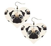 Boucles d'oreilles pendantes légères en cuir carlin pour femme en forme de cœur