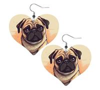 Boucles d'oreilles pendantes légères en cuir carlin pour femme en forme de cœur