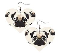 Boucles d'oreilles pendantes légères en cuir carlin pour femme en forme de cœur, One Size, Pas de gemme