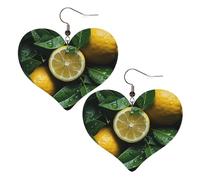 Boucles d'oreilles pendantes légères en cuir citron frais pour femme en forme de cœur