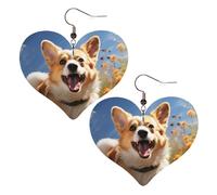 Boucles d'oreilles pendantes légères en cuir Corgi pour femme en forme de cœur