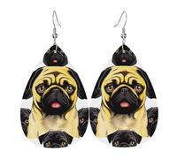 Boucles d'oreilles pendantes légères en cuir de carlin noir et jaune pour femme, boucles d'oreilles pendantes géométriques vintage rondes pour fête d'anniversaire, cadeau de Saint-Valentin, bijoux