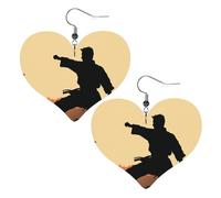 Boucles d'oreilles pendantes légères en cuir de karaté pour femme - En forme de cœur, One Size, Pas de pierre précieuse