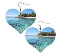 Boucles d'oreilles pendantes légères en cuir de mer et île Fidji pour femme - En forme de cœur