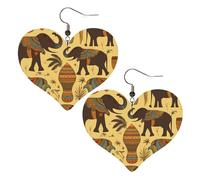 Boucles d'oreilles pendantes légères en cuir éléphant d'Afrique pour femme - En forme de cœur - Cadeau mignon