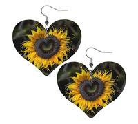 Boucles d'oreilles pendantes légères en cuir en forme de cœur tournesol pour femme