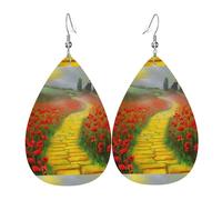 Boucles d'oreilles pendantes légères en cuir en forme de goutte pour femme, champ de coquelicots, routes de briques jaunes, bijoux tendance, cadeaux pour femmes