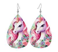 Boucles d'oreilles pendantes légères en cuir en forme de goutte pour femme, imprimé licorne rose, bijoux tendance