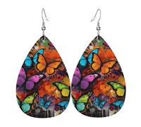 Boucles d'oreilles pendantes légères en cuir en forme de goutte pour femme, motif graffiti et papillons