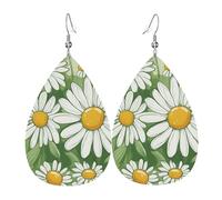 Boucles d'oreilles pendantes légères en cuir en forme de goutte pour femme - Motif marguerites - Cadeau tendance, One Size, Cuir, Pas de gemme
