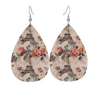 Boucles d'oreilles pendantes légères en cuir en forme de goutte pour femme, motif Tour Eiffel de Paris