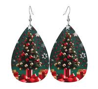 Boucles d'oreilles pendantes légères en cuir en forme de larme pour femme, avec boule ronde et arbre de Noël