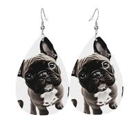 Boucles d'oreilles pendantes légères en cuir en forme de larme pour femme, bouledogue français 2, bijoux tendance, cadeaux pour femmes