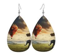 Boucles d'oreilles pendantes légères en cuir en forme de larme pour femme, éléphant et ballon sur la prairie, bijoux tendance, cadeaux pour femmes