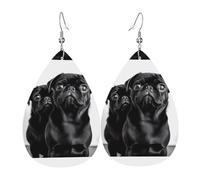 Boucles d'oreilles pendantes légères en cuir en forme de larme pour femme, joli carlin noir, bijoux tendance, cadeaux pour femmes