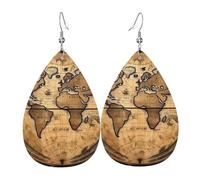 Boucles d'oreilles pendantes légères en cuir en forme de larme pour femme, motif carte du monde ancienne, bijoux tendance, cadeaux pour femmes