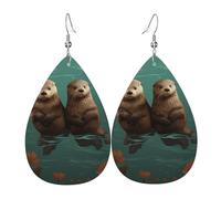 Boucles d'oreilles pendantes légères en cuir en forme de larme pour femme, motif loutres amoureuses, bijoux tendance, cadeaux pour femmes