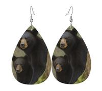 Boucles d'oreilles pendantes légères en cuir en forme de larme pour femme, ours noir, mère et petit ourson, bijoux tendance, cadeaux pour femmes