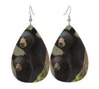 Boucles d'oreilles pendantes légères en cuir en forme de larme pour femme, ours noir, mère et petit ourson, bijoux tendance, cadeaux pour femmes