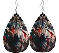 Boucles d'oreilles pendantes légères en cuir en forme de larme pour femmes - American Wolf USA Flag, blanc