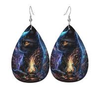 Boucles d'oreilles pendantes légères en cuir en forme de larme pour femmes - Magic Cat Dark Death Cool, blanc