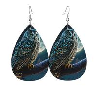 Boucles d'oreilles pendantes légères en cuir en forme de larme pour femmes - Owl Moon Night Art, blanc