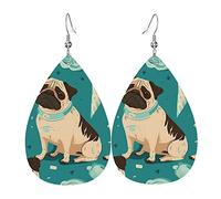 Boucles d'oreilles pendantes légères en cuir en forme de larme pour femmes - Pugs Party Ice Cream, blanc