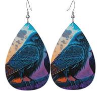 Boucles d'oreilles pendantes légères en cuir en forme de larme pour femmes - Raven Wolf Moon Moonlight Art, blanc