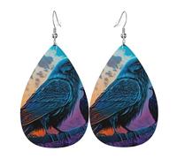 Boucles d'oreilles pendantes légères en cuir en forme de larme pour femmes - Raven Wolf Moon Moonlight Art, blanc