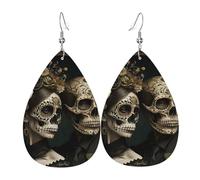 Boucles d'oreilles pendantes légères en cuir en forme de larme pour femmes - Skulls Lovers Day Of The Dead, blanc