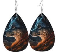 Boucles d'oreilles pendantes légères en cuir en forme de larme pour femmes - Starry Sky Wolf Universe Art, blanc