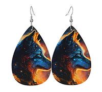 Boucles d'oreilles pendantes légères en cuir en forme de larme pour femmes - Starry Wolf Universe Cool, blanc