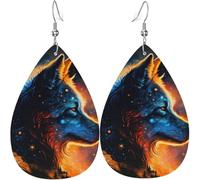 Boucles d'oreilles pendantes légères en cuir en forme de larme pour femmes - Starry Wolf Universe Cool, blanc