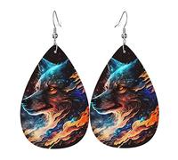 Boucles d'oreilles pendantes légères en cuir en forme de larme pour femmes - Wolf Galaxy Fire Space, blanc