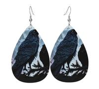 Boucles d'oreilles pendantes légères en cuir en forme de larme pour femmes - Wolf Raven Moonlight Moon Night, blanc