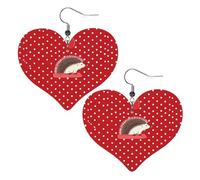 Boucles d'oreilles pendantes légères en cuir hérisson à pois rouges pour femme