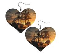 Boucles d'oreilles pendantes légères en cuir motif bateau pirate fantaisie pour femme