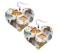 Boucles d'oreilles pendantes légères en cuir motif champignon japonais pour femme
