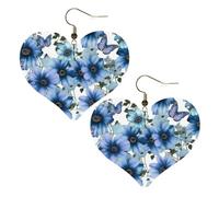 Boucles d'oreilles pendantes légères en cuir motif marguerite bleue pour femme