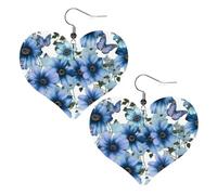 Boucles d'oreilles pendantes légères en cuir motif marguerite bleue pour femme