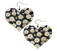 Boucles d'oreilles pendantes légères en cuir motif marguerite pour femme, One Size, Pas de gemme