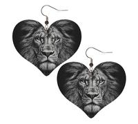 Boucles d'oreilles pendantes légères en cuir noir et blanc tête de lion pour femme