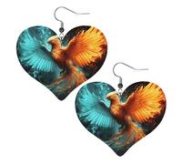 Boucles d'oreilles pendantes légères en cuir phénix de feu et d'eau pour femme en forme de cœur