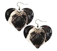 Boucles d'oreilles pendantes légères en cuir pour femme avec motif carlin, One Size, Pas de gemme