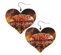 Boucles d'oreilles pendantes légères en cuir pour femme avec motif hamburger steak Fast Food, taille unique, Cuir, Pas de gemme