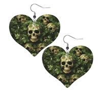 Boucles d'oreilles pendantes légères en cuir pour femme avec motif tête de mort et feuilles Vert