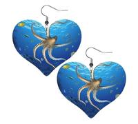 Boucles d'oreilles pendantes légères en cuir pour femme - Biologie marine - En forme de cœur - Cadeau mignon